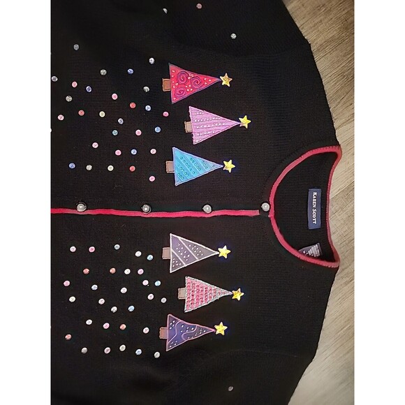 Ugly Christmas Sweater Cardigan Karen Scott Womens Large Jeweled Tree - Picture 3 of 5